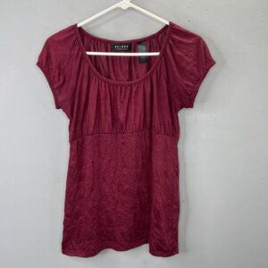 Vintage Y2K Axcess Liz Claiborne Babydoll Top Burgundy Crinkle Knit Pullover